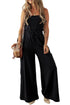 Black Drawstring Wide Leg Cargo Pockets Sleeveless Jumpsuit
